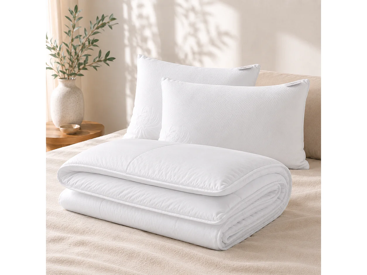 Ensemble matelas Patriote, 30 cm, ressorts ensachés, ferme, réversible + sommier beige ep20cm + oreiller + couette