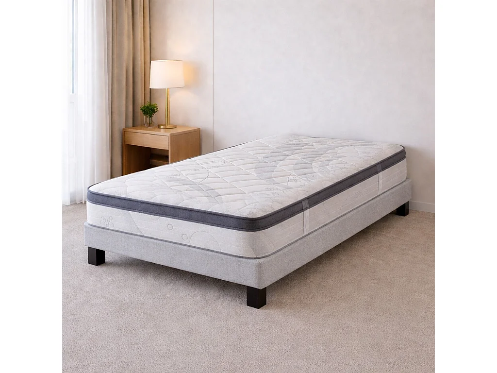 Ensemble matelas Relaxation, 27 cm, ressorts ensachés, Equilibré, réversible + sommier gris ep20cm
