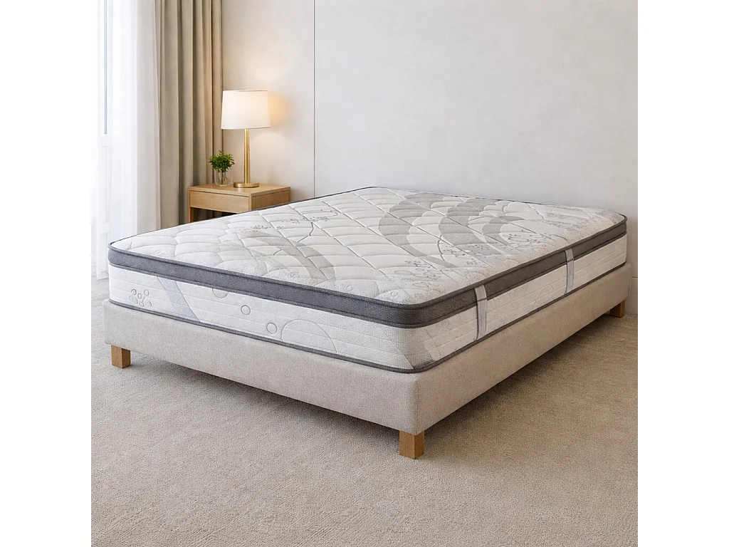 Ensemble matelas Relaxation, 27 cm, ressorts ensachés, Equilibré, réversible + sommier beige ep20cm