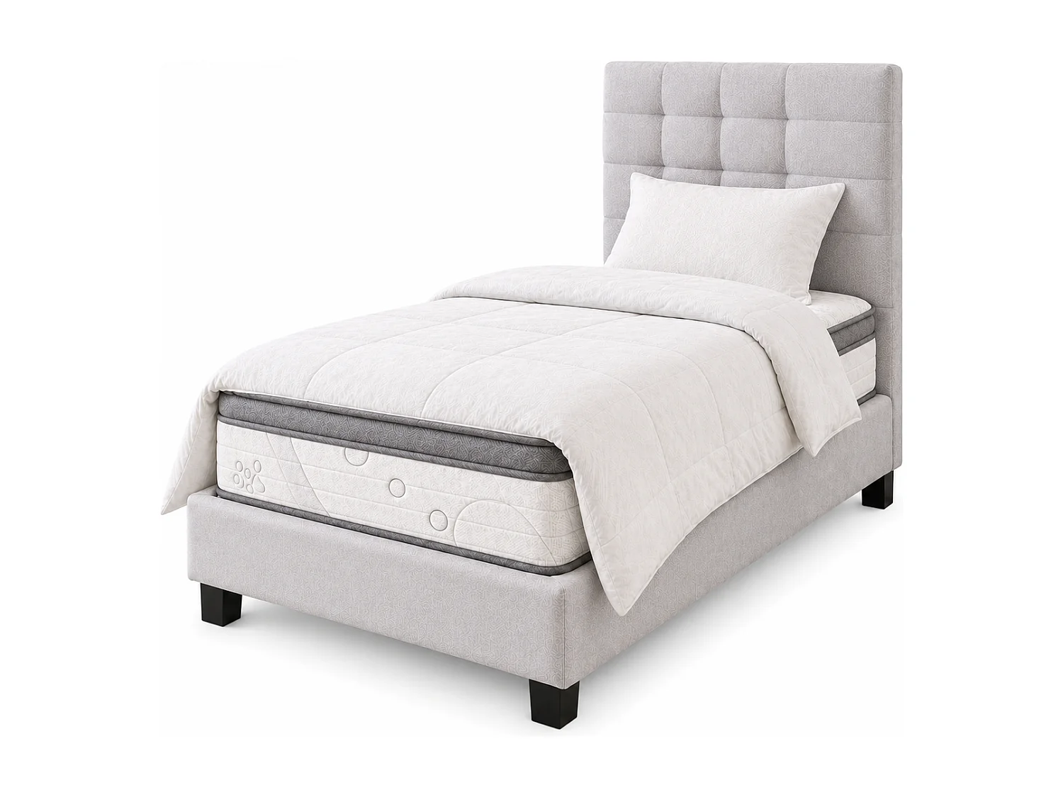 Ensemble matelas Relaxation, 27 cm, ressorts ensachés, Equilibré, réversible + sommier gris ep20cm + oreiller + couette + Tête de Lit