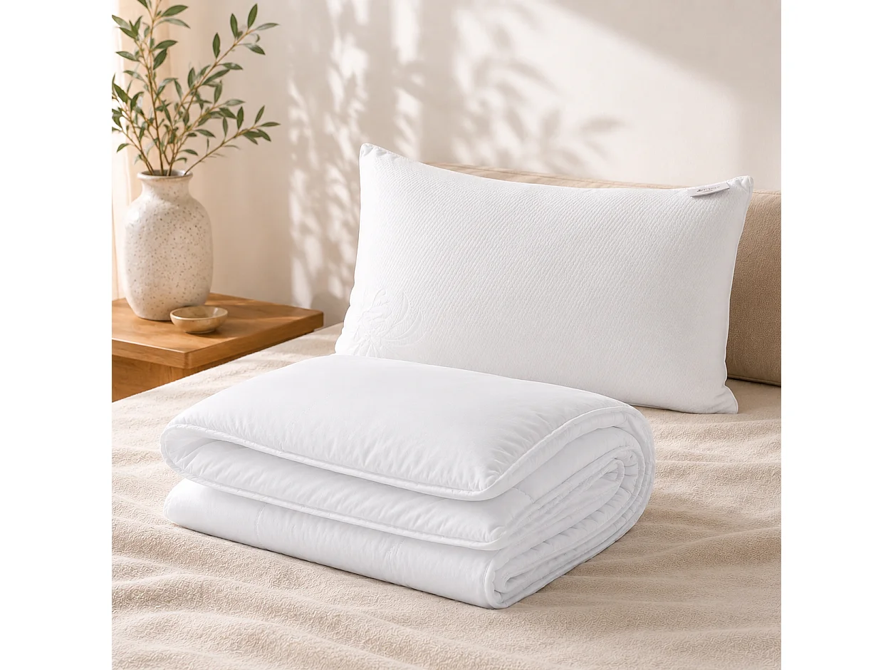 Ensemble matelas Patriote, 30 cm, ressorts ensachés, ferme, réversible + sommier beige ep20cm + oreiller + couette