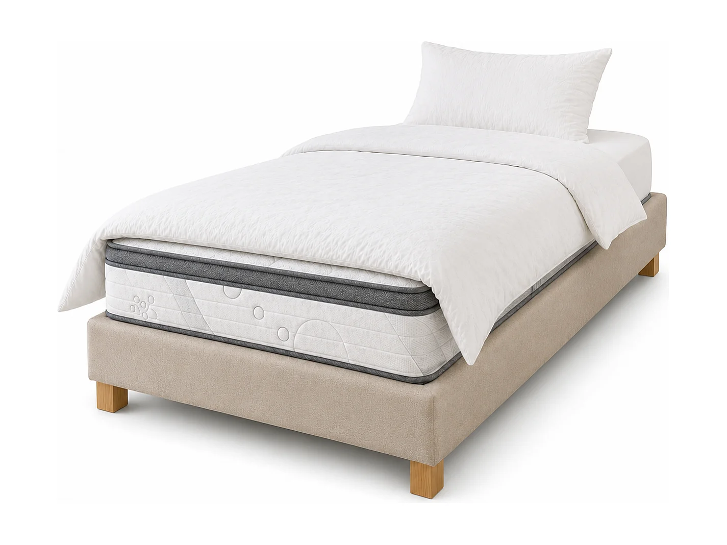Ensemble matelas Relaxation, 27 cm, ressorts ensachés, Equilibré, réversible + sommier beige ep20cm + oreiller + couette