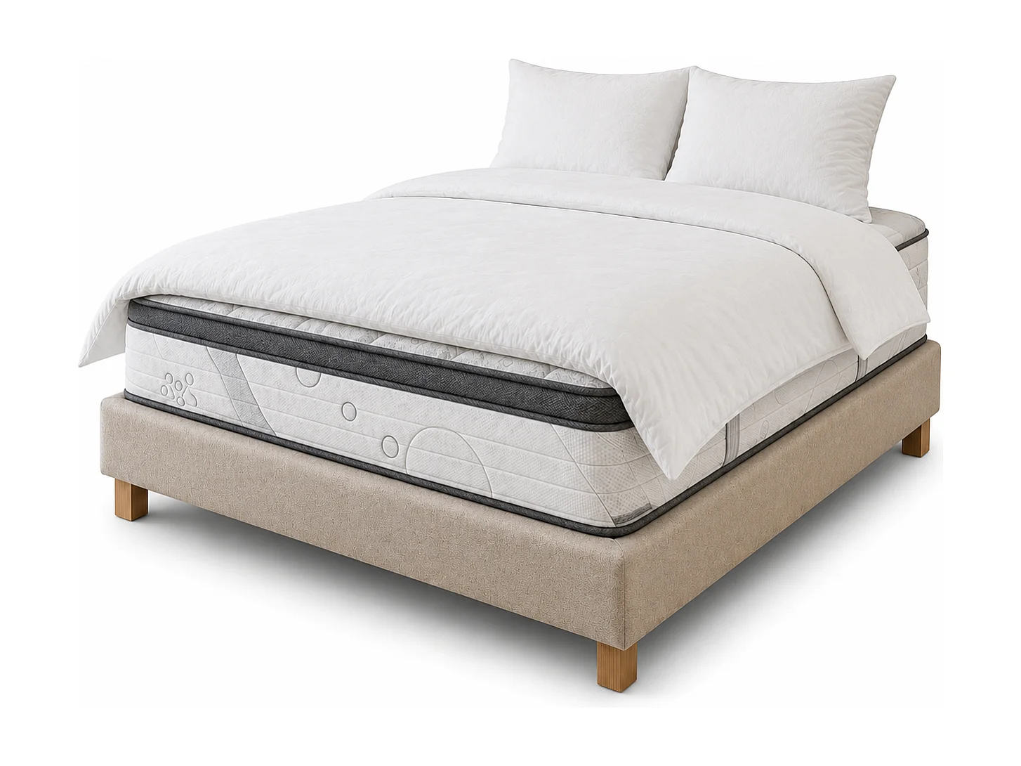 Ensemble matelas Relaxation, 27 cm, ressorts ensachés, Equilibré, réversible + sommier beige ep20cm + oreiller + couette