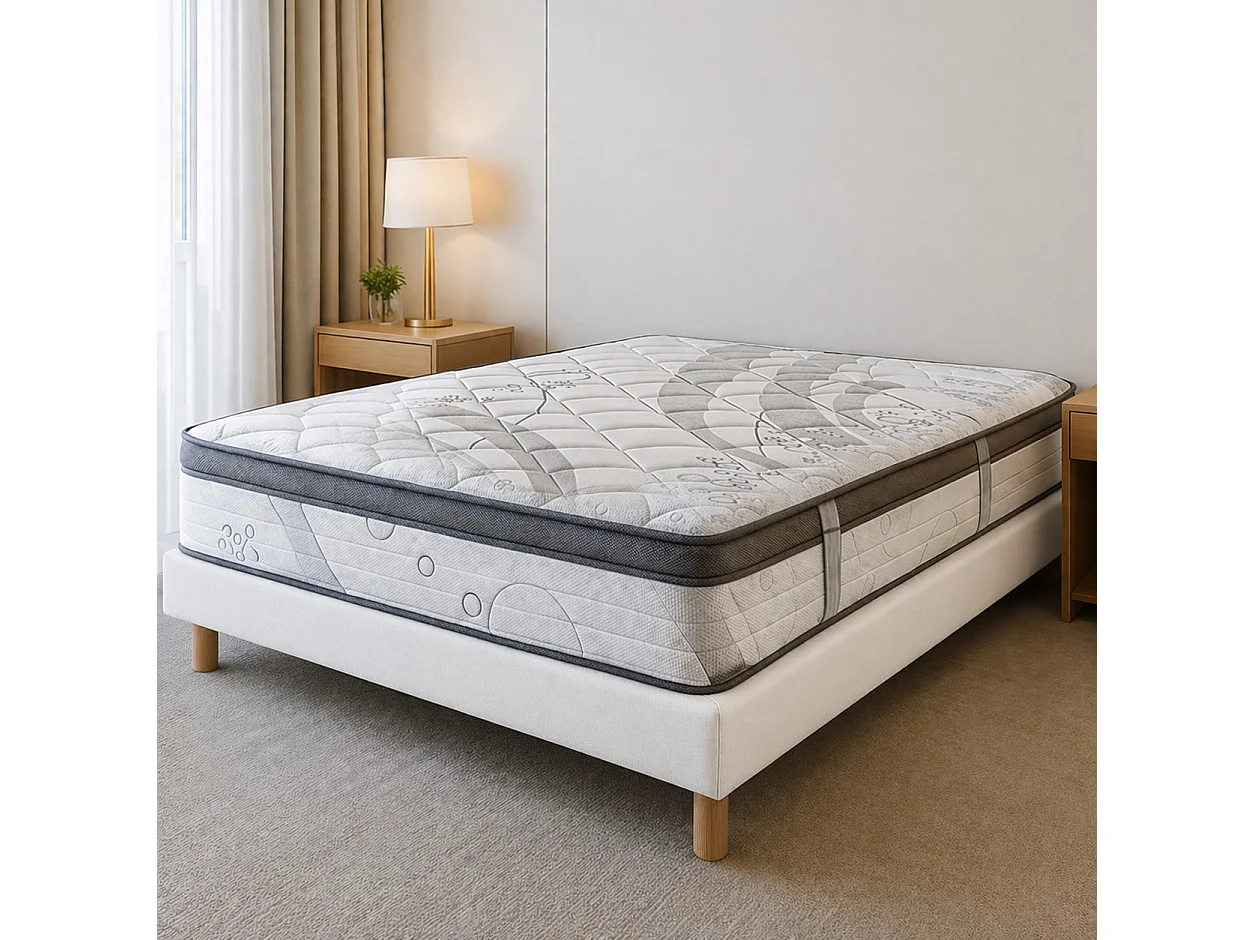 Ensemble matelas Relaxation, 27 cm, ressorts ensachés, Equilibré, réversible + sommier blanc ep 13cm