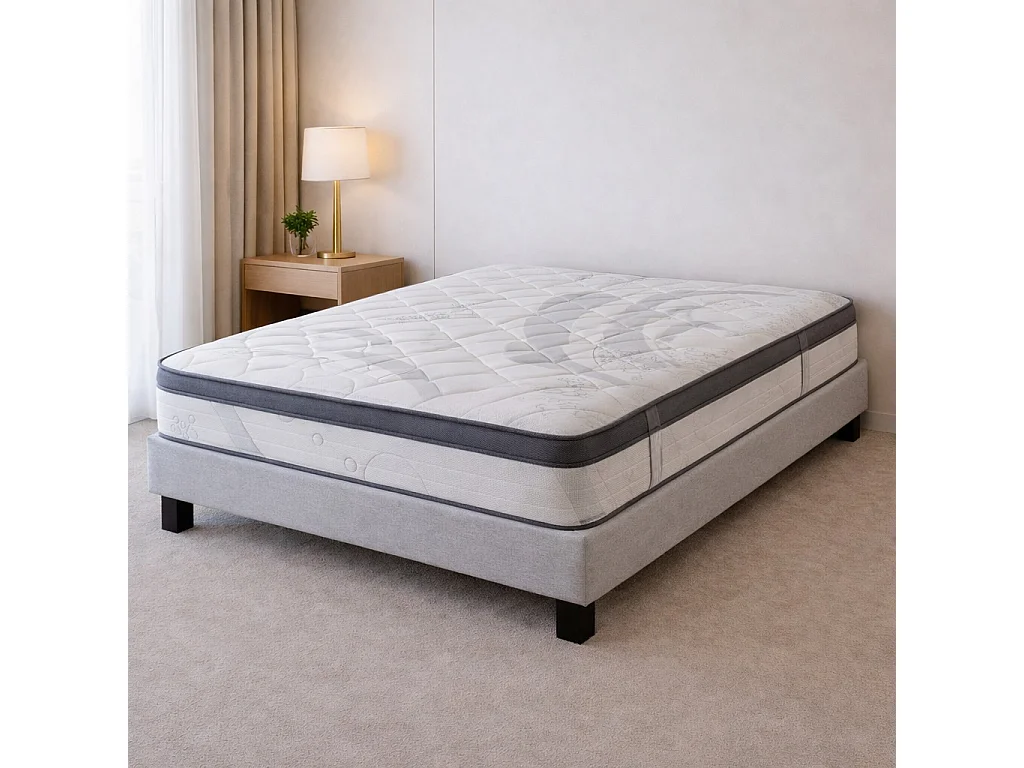 Ensemble matelas Relaxation, 27 cm, ressorts ensachés, Equilibré, réversible + sommier gris ep20cm
