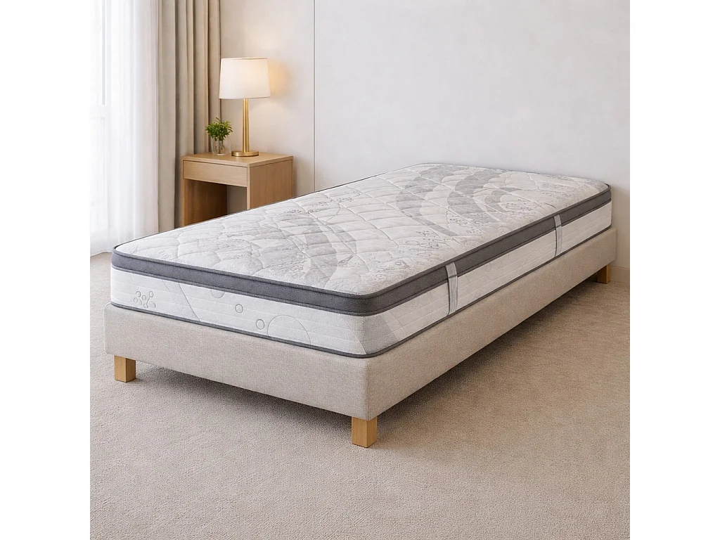 Ensemble matelas Relaxation, 27 cm, ressorts ensachés, Equilibré, réversible + sommier beige ep20cm