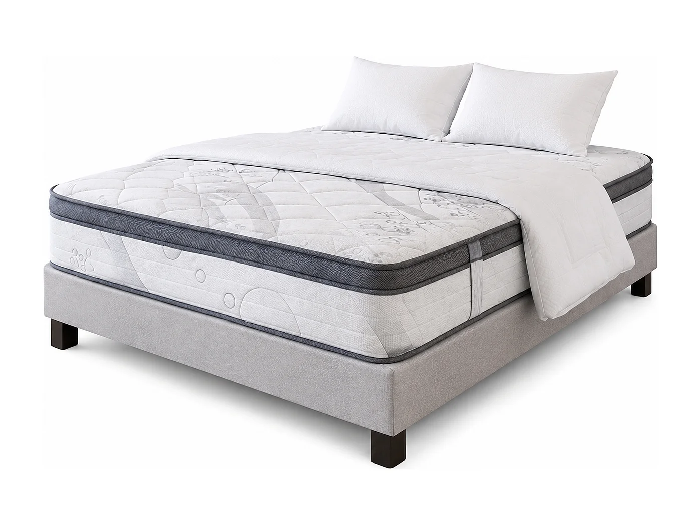 Ensemble matelas Relaxation, 27 cm, ressorts ensachés, Equilibré, réversible + sommier gris ep20cm + oreiller + couette