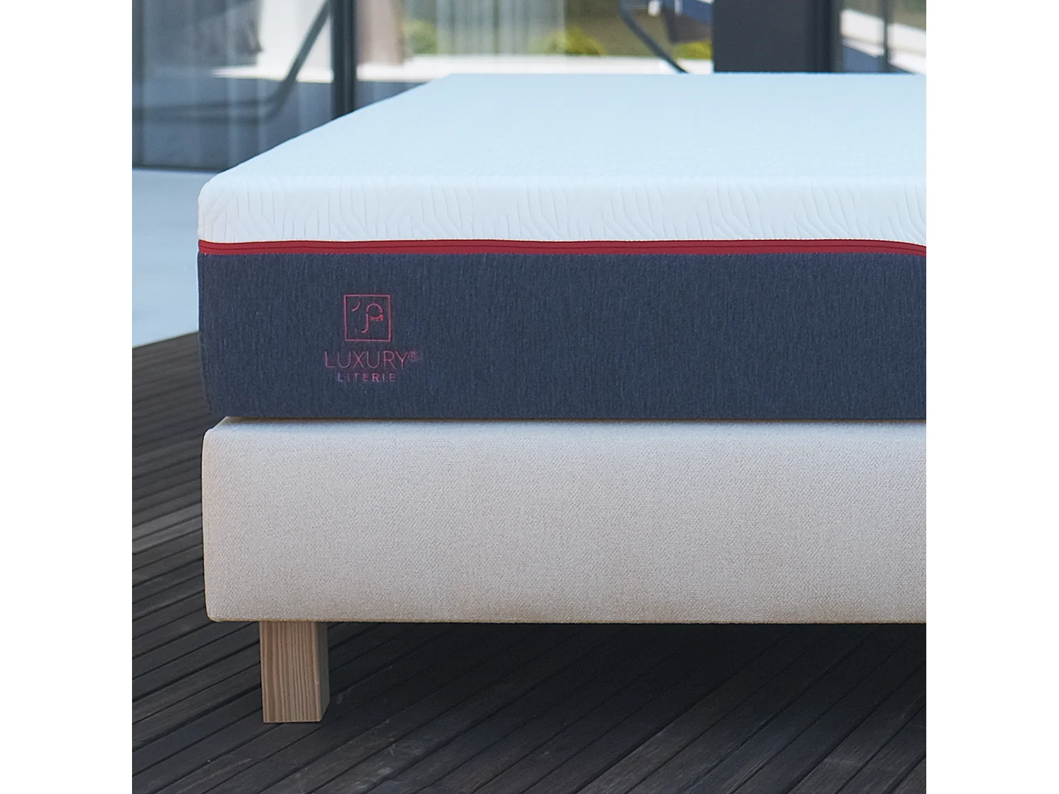 Sommier tapissier, beige, Gamme Prestige Hôtel, bois massif + pieds offerts