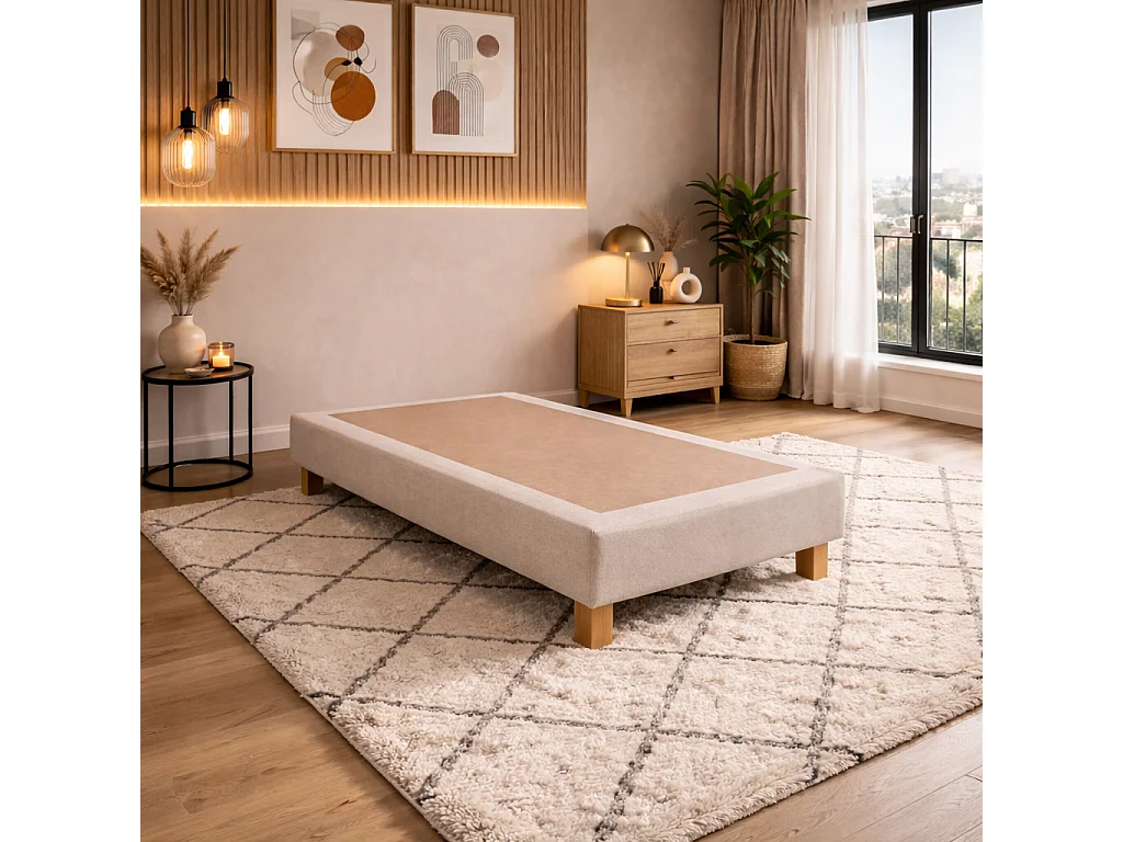 Sommier tapissier, beige, Gamme Prestige Hôtel, bois massif + pieds offerts