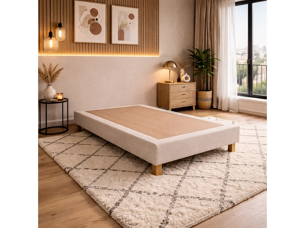 Sommier tapissier, beige, Gamme Prestige Hôtel, bois massif + pieds offerts