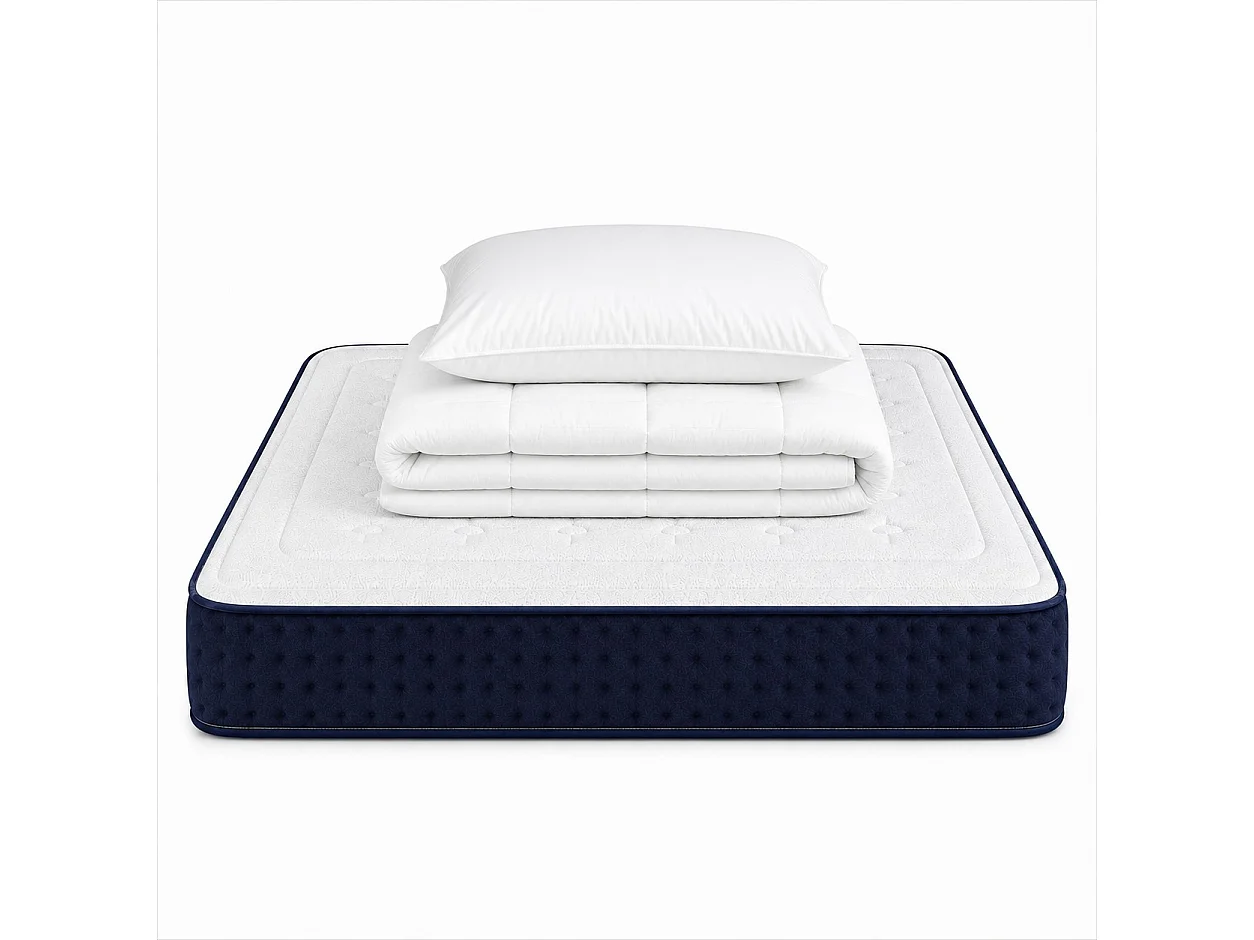 Matelas Nuage, 22 cm, mousse haute densité, mi-ferme, réversible + oreiller(s) + couette