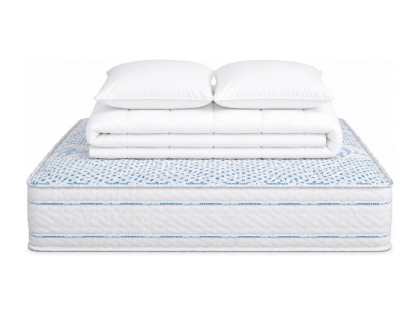 Matelas Thermotec, 22 cm, mousse haute densité, ferme, réversible + oreiller(s) + couette