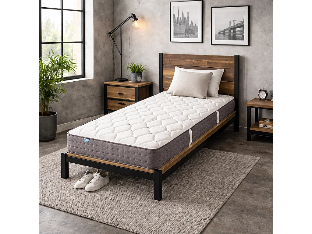 Matelas Sakina, 24cm, Ressorts Ensachés, Mousse Haute Densité, Indépendance de Couchage, Soutien ferme, réversible