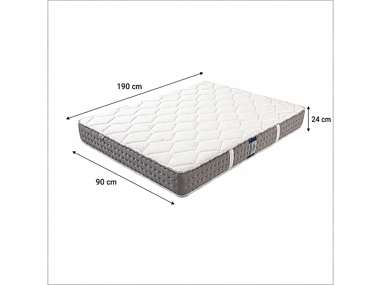 Matelas Sakina, 24cm, Ressorts Ensachés, Mousse Haute Densité, Indépendance de Couchage, Soutien ferme, réversible