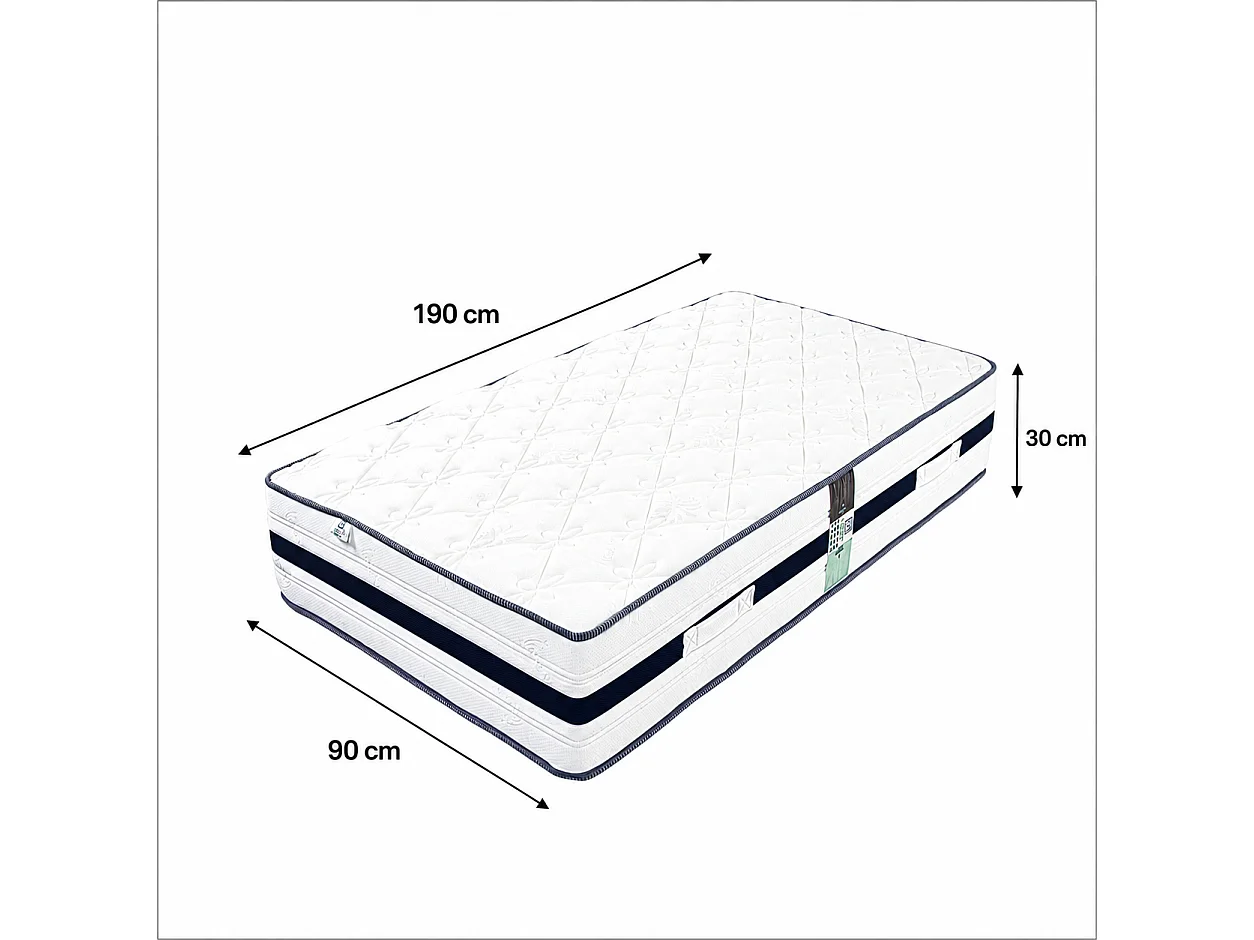Matelas Rêverie Azur, 30cm, mousse haute densité, indépendance du couchage, réversible