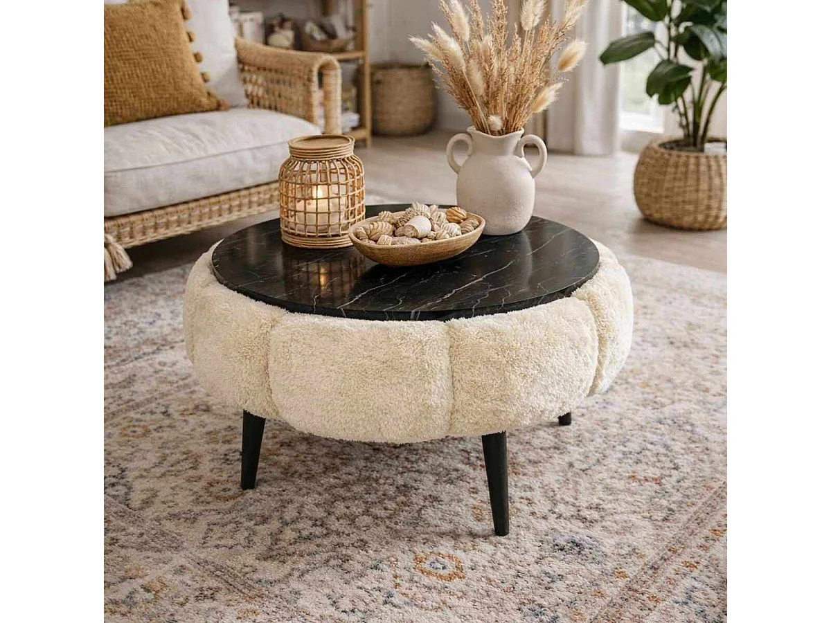 Eleganter "Papatya 60" Holztisch - Creme - 60 x 60 x 44 cm