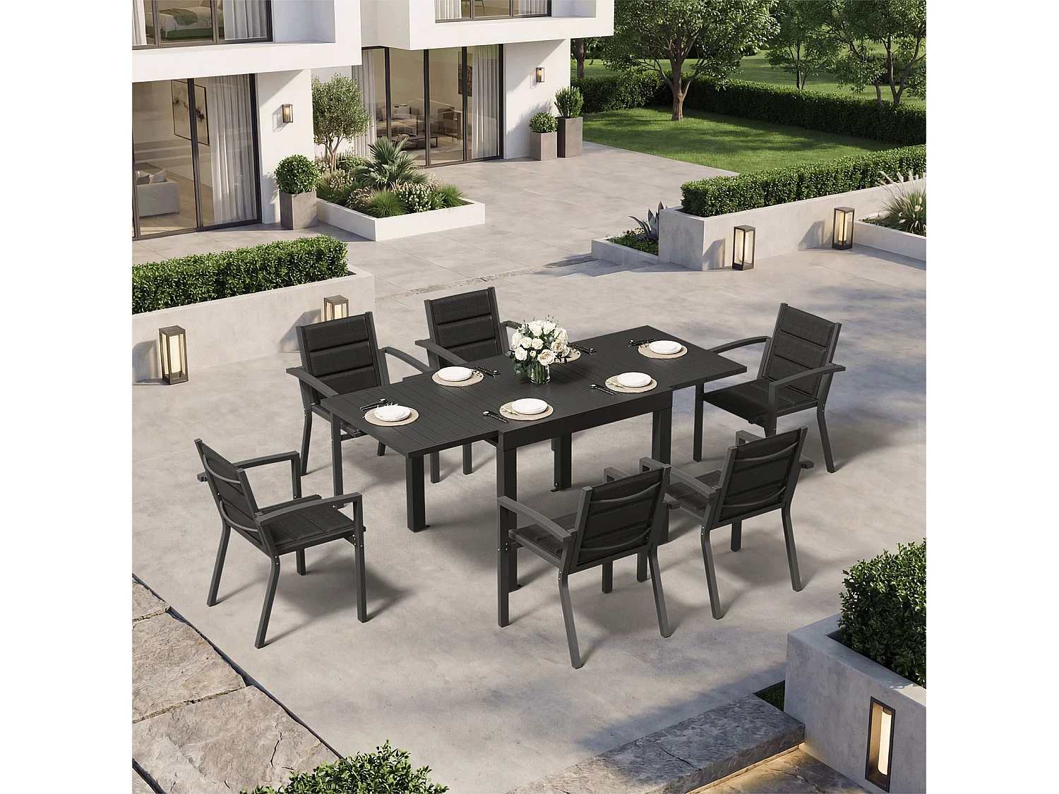 Ensemble de 7 pièces : sièges de jardin en aluminium étanche et résistant aux intempéries, mobilier d'extérieur, table et chaises de jardin