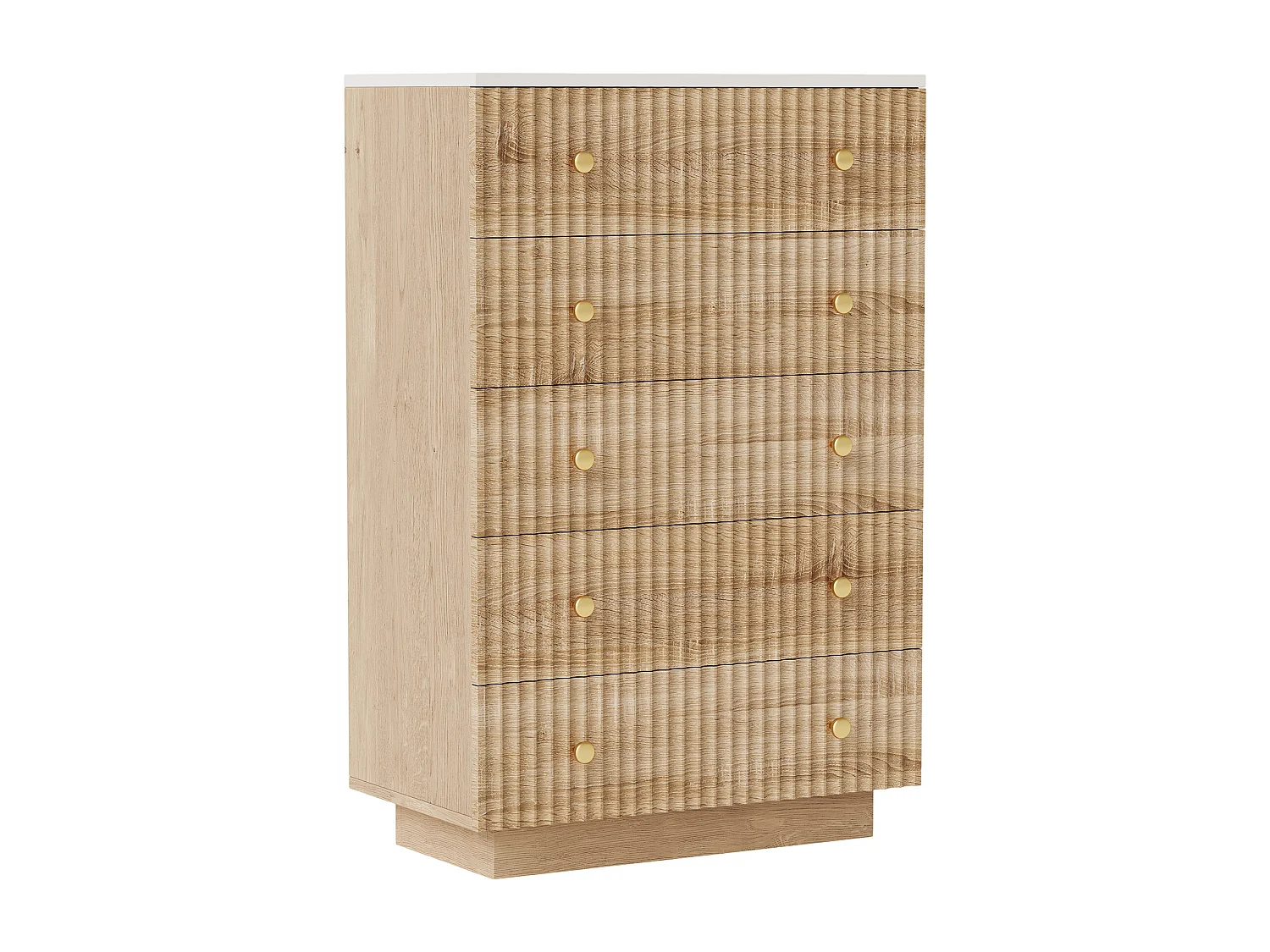 Kommode mit 5 Schubladen, Schlafzimmerschrank mit LED-Beleuchtung, Flurschrank, Naturholz, 73 x 40 x 110 cm