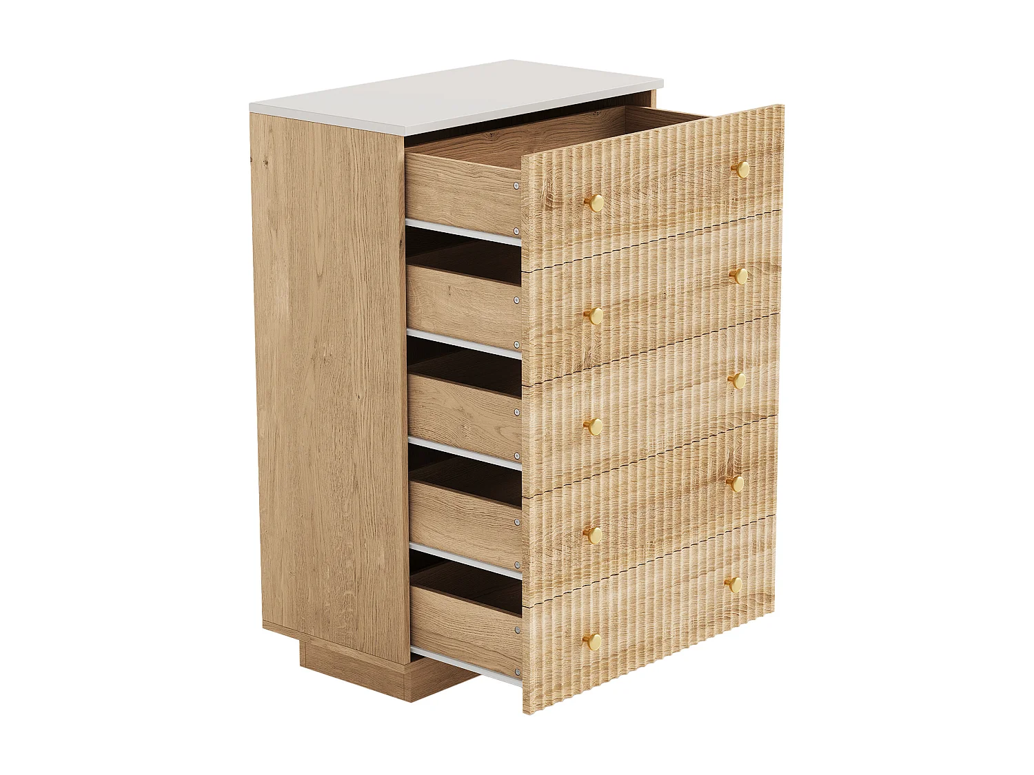 Kommode mit 5 Schubladen, Schlafzimmerschrank mit LED-Beleuchtung, Flurschrank, Naturholz, 73 x 40 x 110 cm