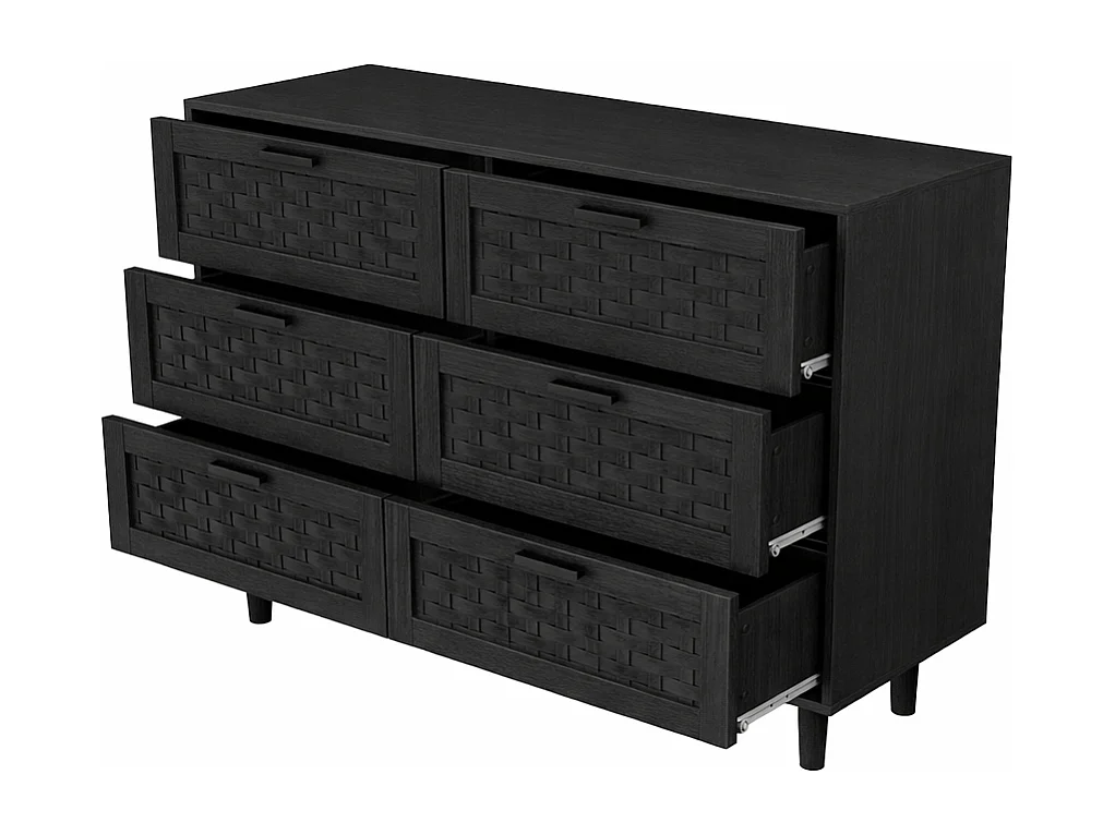 Commode 6 tiroirs chambre, conception anti-basculement et cadre en bois, pour salon, entrée, 115x40x80 cm, Noir