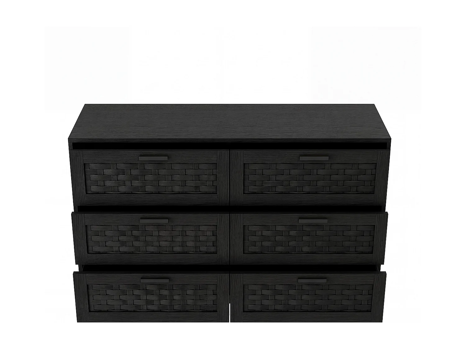 Commode en rotin avec 6 tiroirs, armoire à tiroirs en bois avec façade en rotin, 115 x 40 x 80 cm, Noir