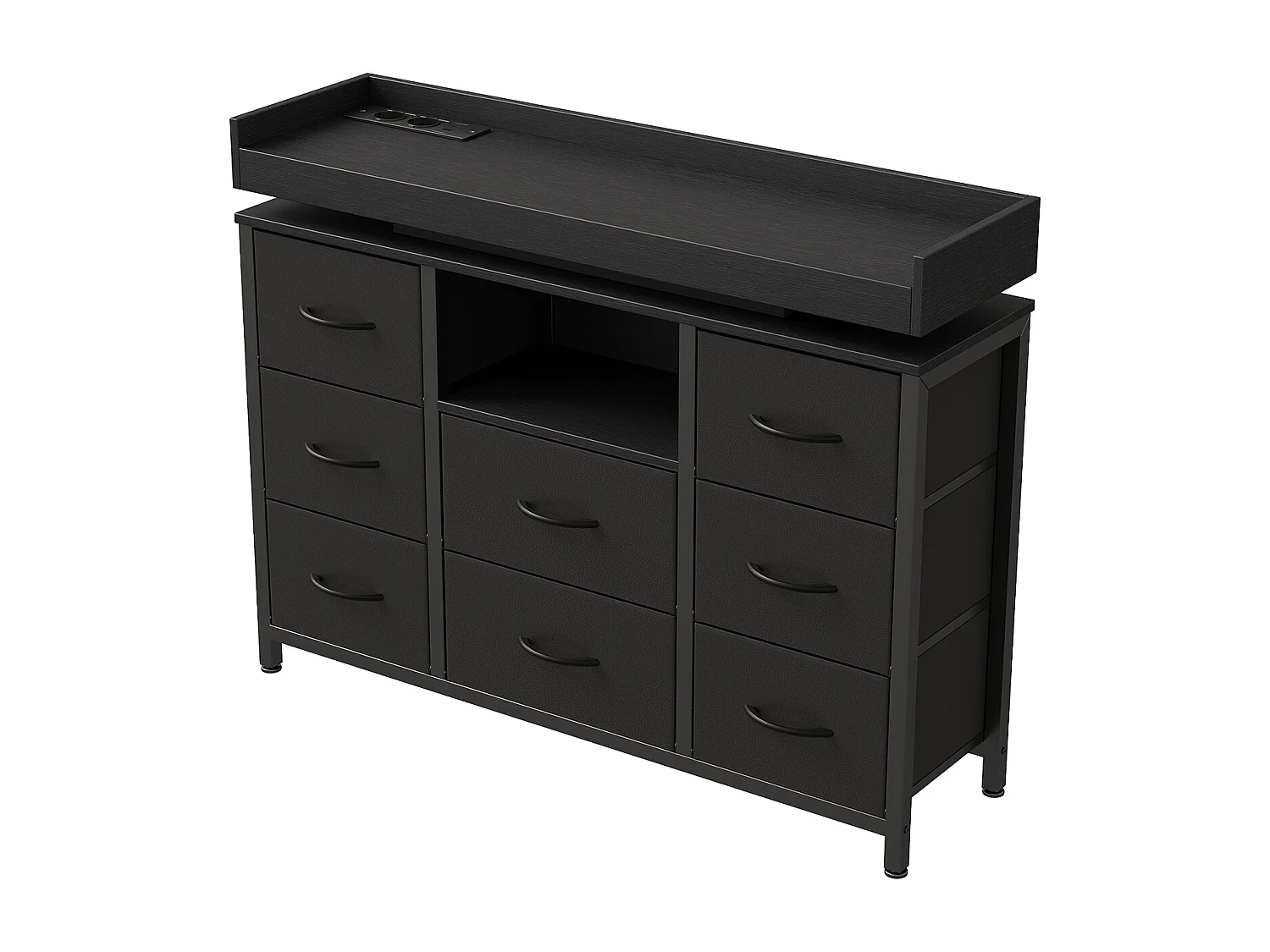 Kommode mit 8 Stoffschubladen – Industriedesign – Metallgestell – 108 x 30 x 82 cm – Schwarz