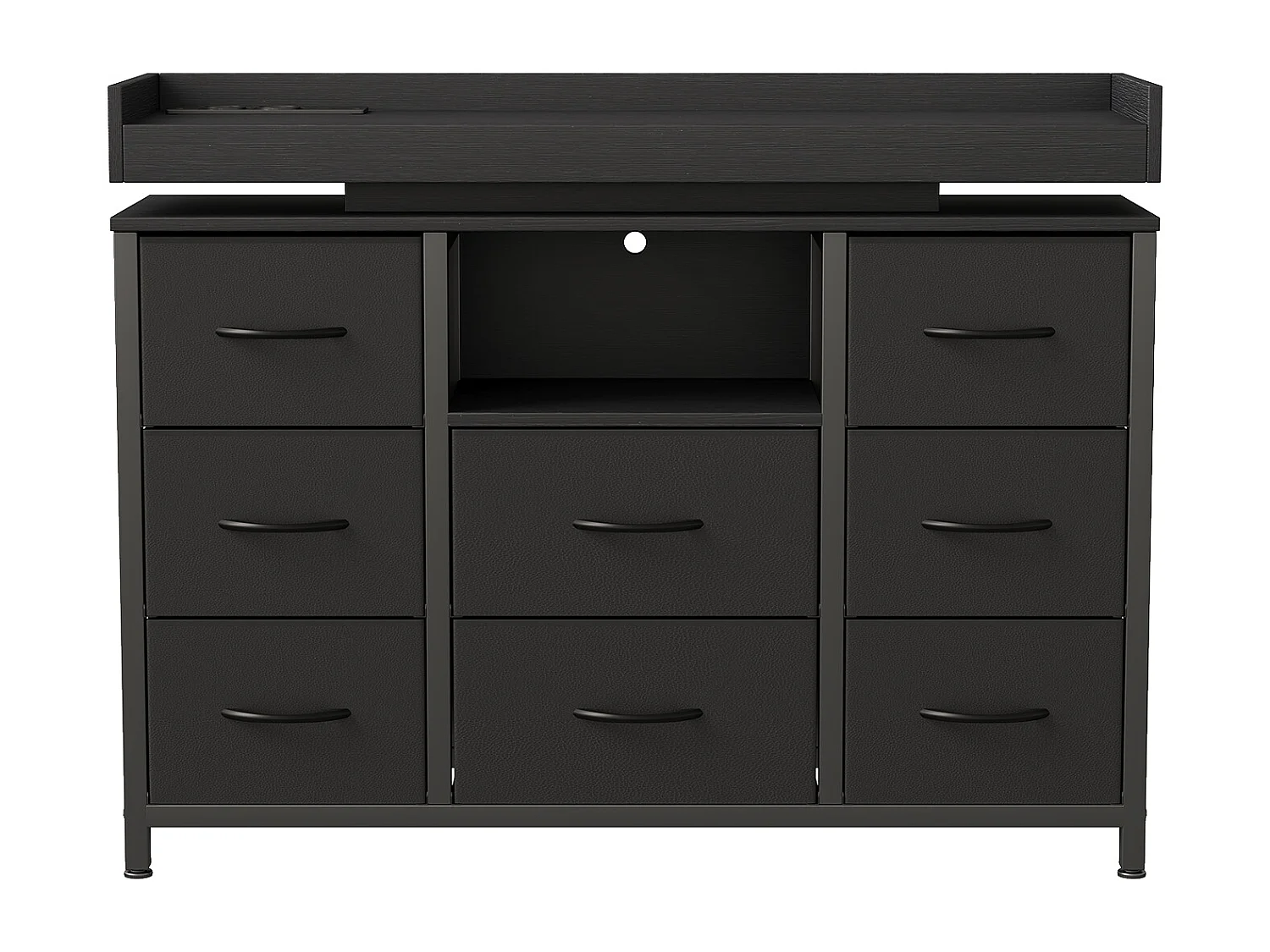 Kommode mit 8 Stoffschubladen – Industriedesign – Metallgestell – 108 x 30 x 82 cm – Schwarz