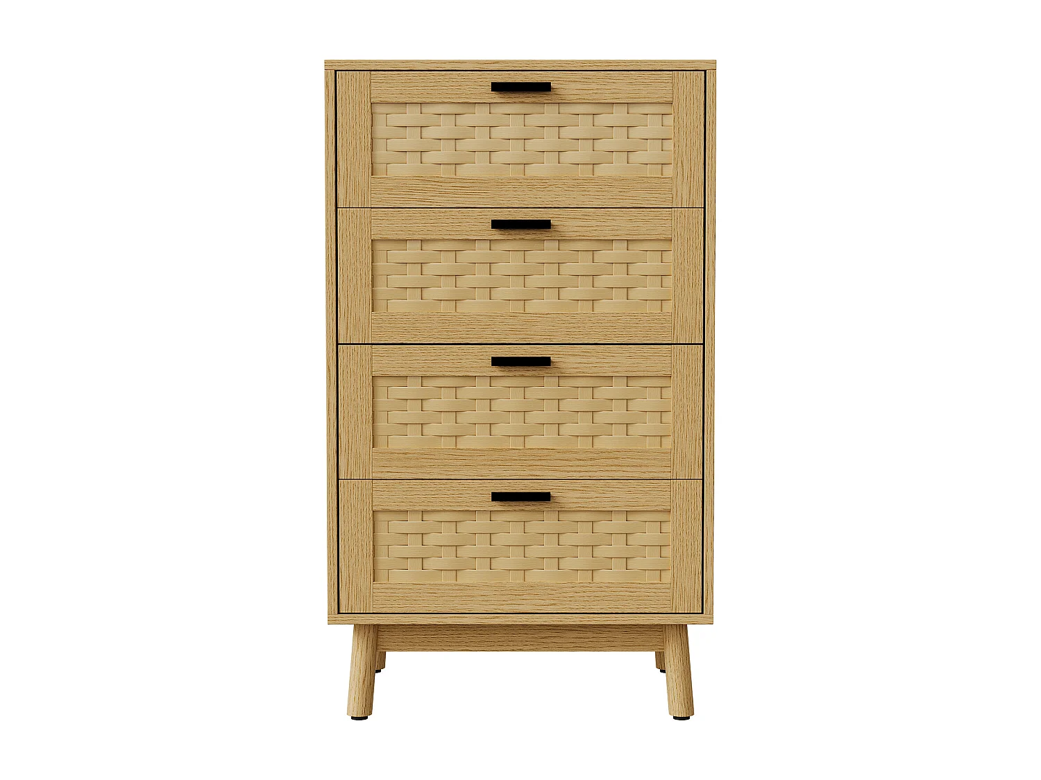 Commode 4 Tiroirs Effet Rotin PVC, Grande Capacité de Stockage, 55 x 39.8 x 95 cm, Couleur chêne