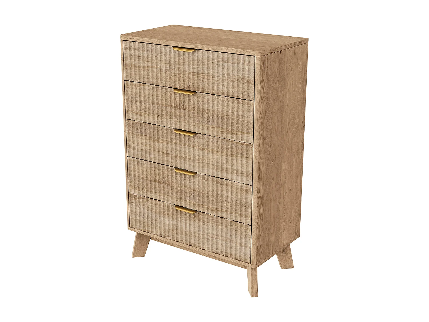 Commode 5 Tiroirs, Commode Chambre, Meuble de Rangement en Rotin-Bois,  73x40x108 cm, Couleur chêne