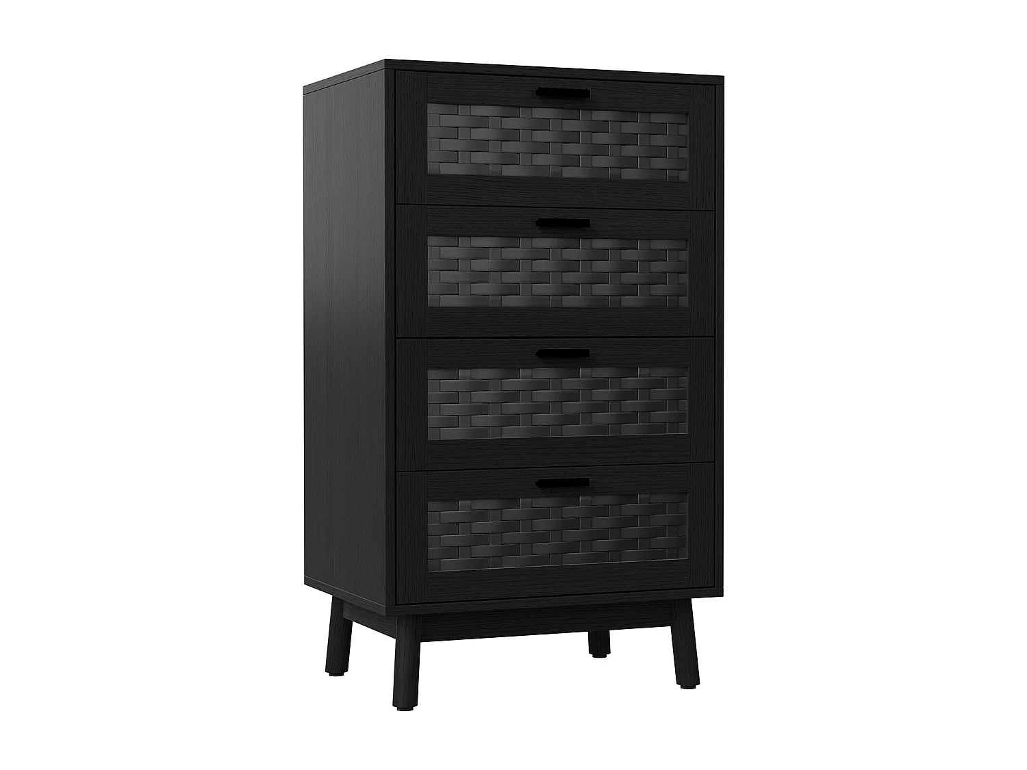 Commode 4 Tiroirs Effet Rotin PVC, Grande Capacité de Stockage, 55 x 39.8 x 95 cm, Noir