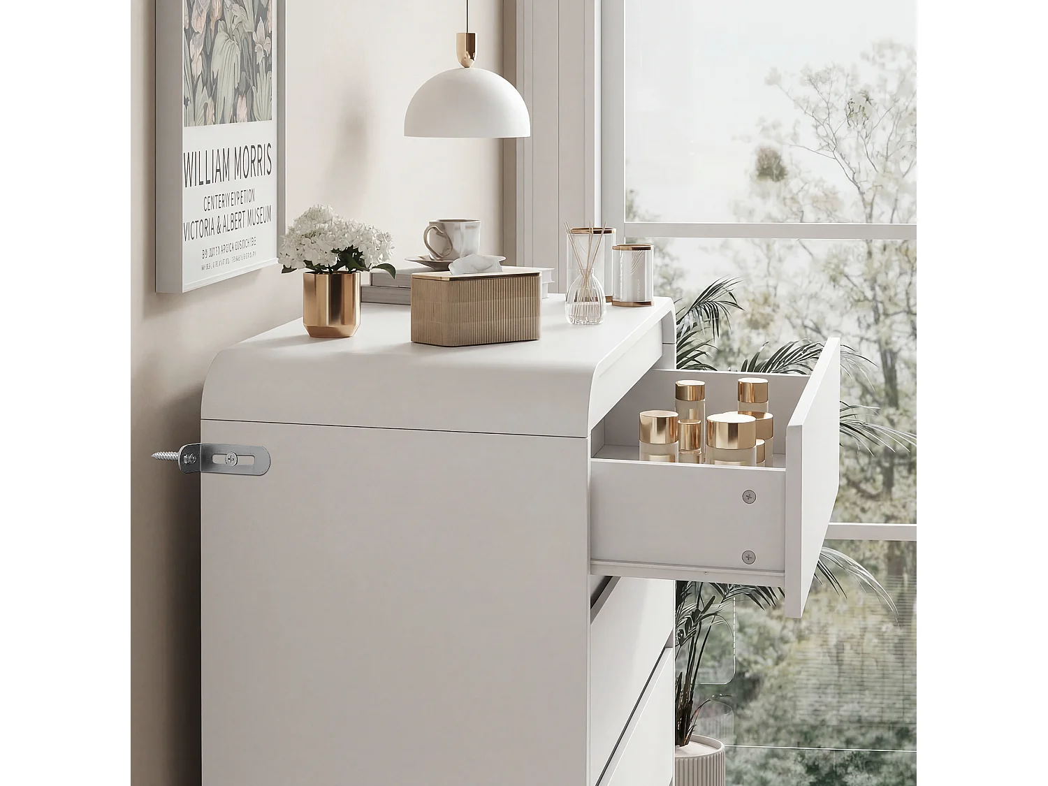 Commode à 5 Tiroirs, Meuble de Rangement Chambre avec LED, pour Entrée, Couloir, Blanc, 73x40x110 cm