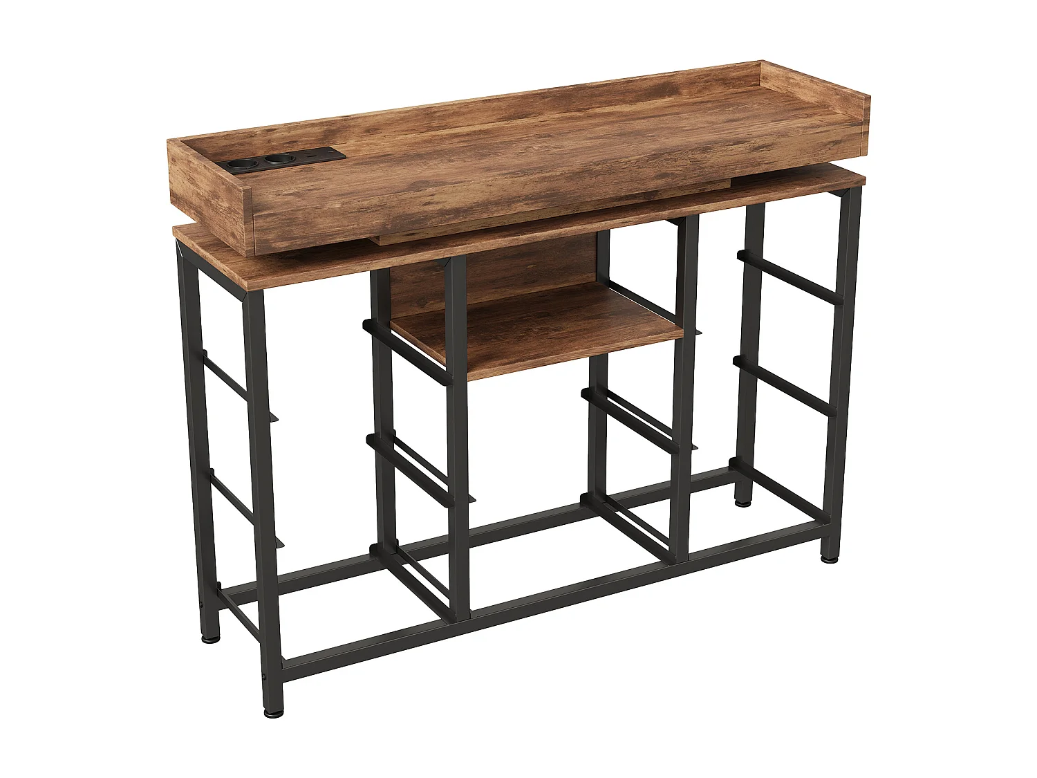 Commode avec 8 tiroirs en tissu - Design industriel - Structure en métal - 108 x 30 x 82 cm - Motif Rétro