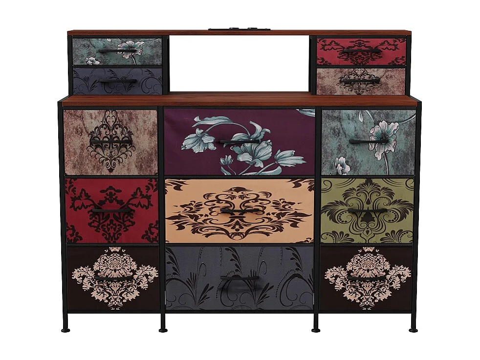 13 tiroirs dresser vintage avec lumières LED - armoire de stockage avec charge USB
