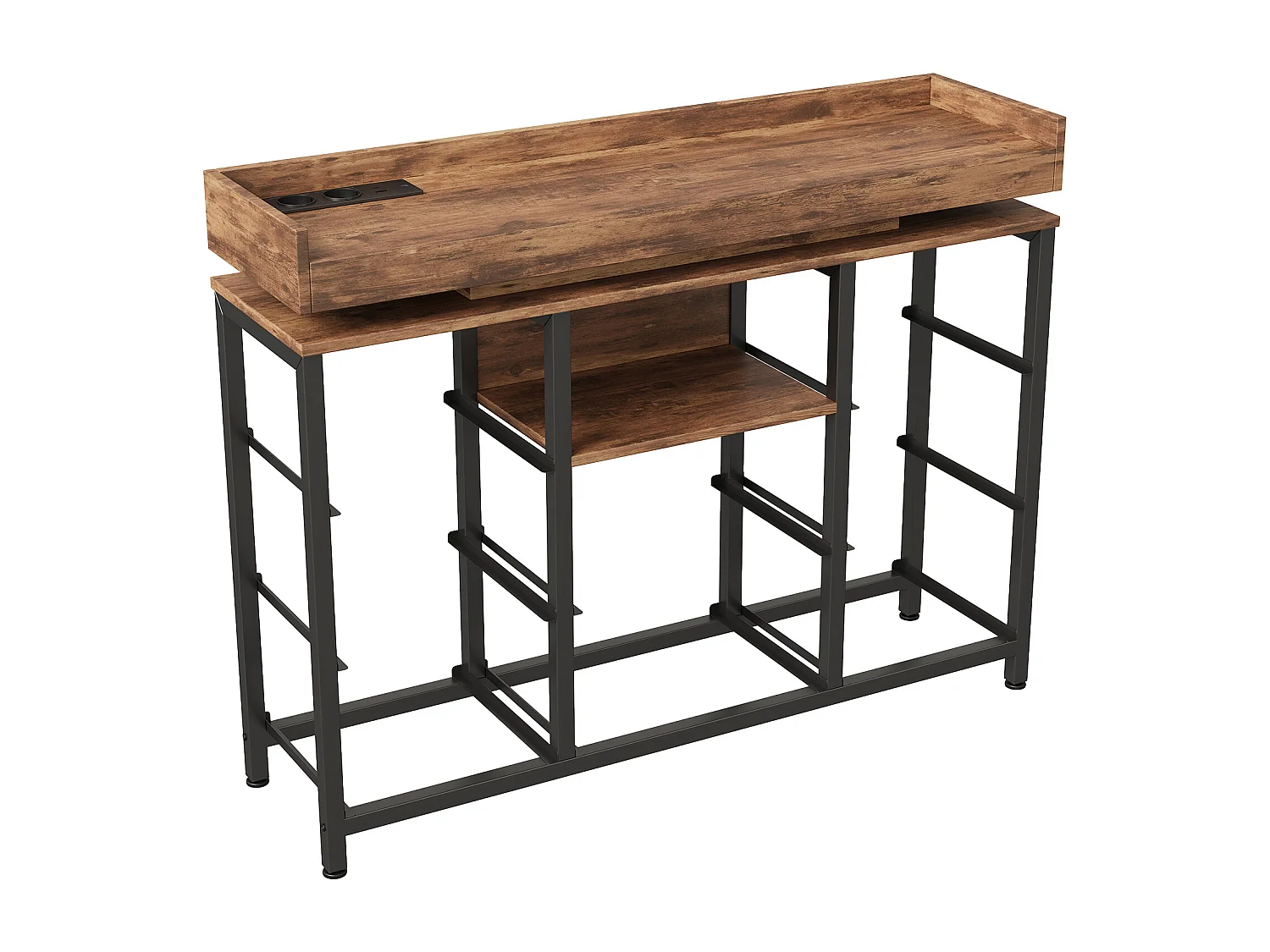 Commode avec 8 tiroirs en tissu - Design industriel - Structure en métal - 108 x 30 x 82 cm - Marron Rustique