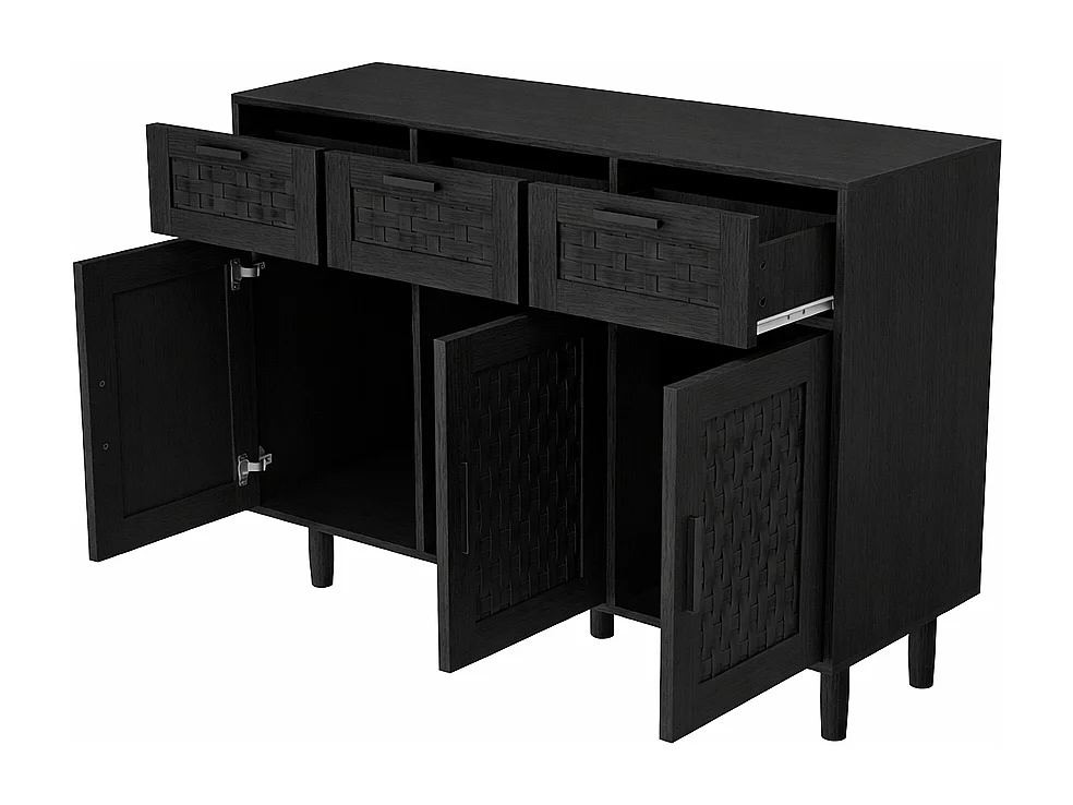Commode 3 tiroirs et 3 porte chambre, conception anti-basculement et cadre en bois, pour salon, entrée, 115x40x80 cm, Noir