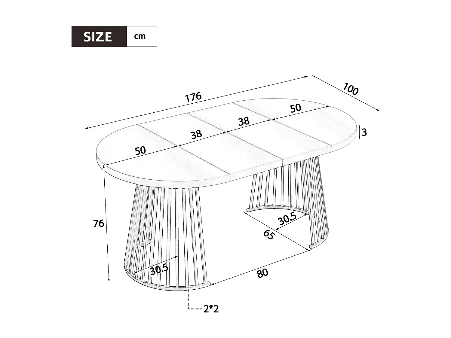 Table à manger extensible - 100/138/176 x 100 x 76 cm - pour 4 à 8 personnes - style minimaliste - MDF - naturel
