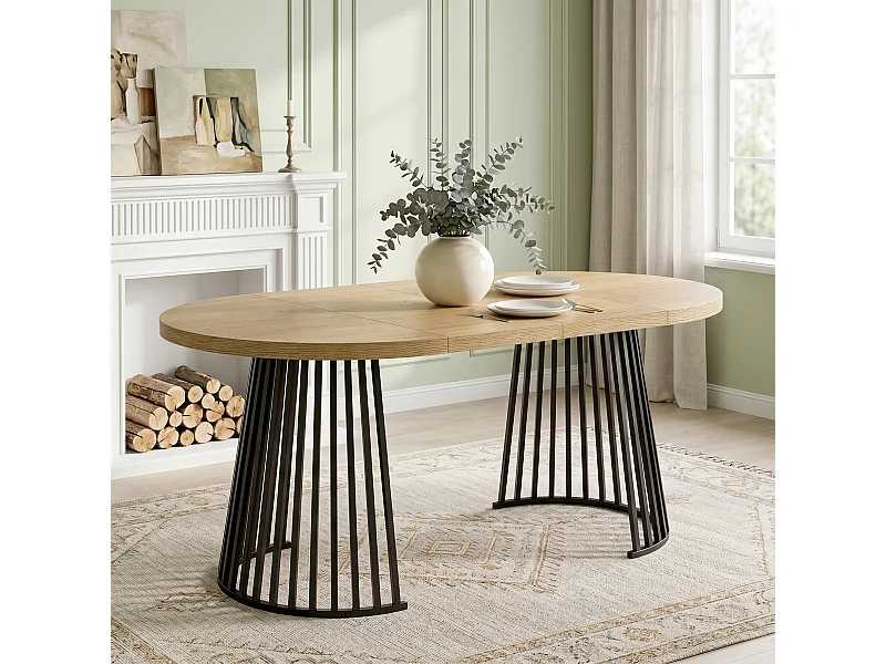 Mesa de jantar extensível - 100/138/176 x 100 x 76 cm - para 4 a 8 pessoas - estilo minimalista - MDF - cor natural