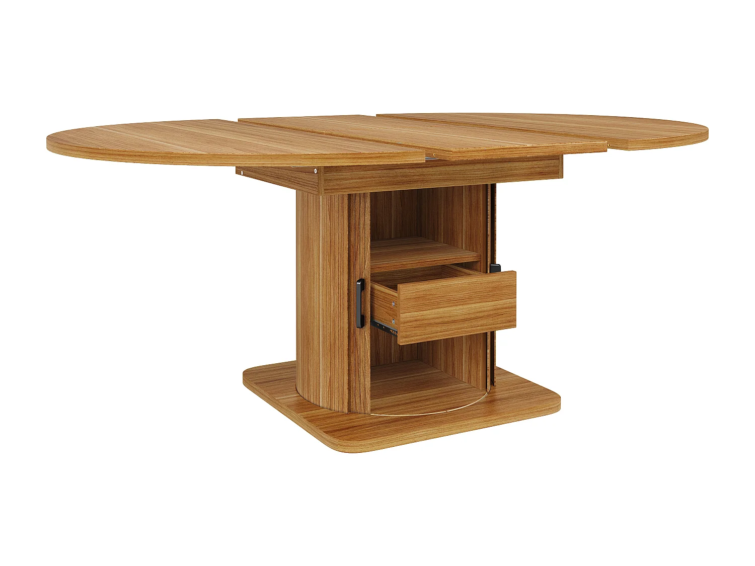Table de salle à manger extensible - 118-158 x 118 x 76 cm - avec portes + tiroirs - MDF - naturel foncé