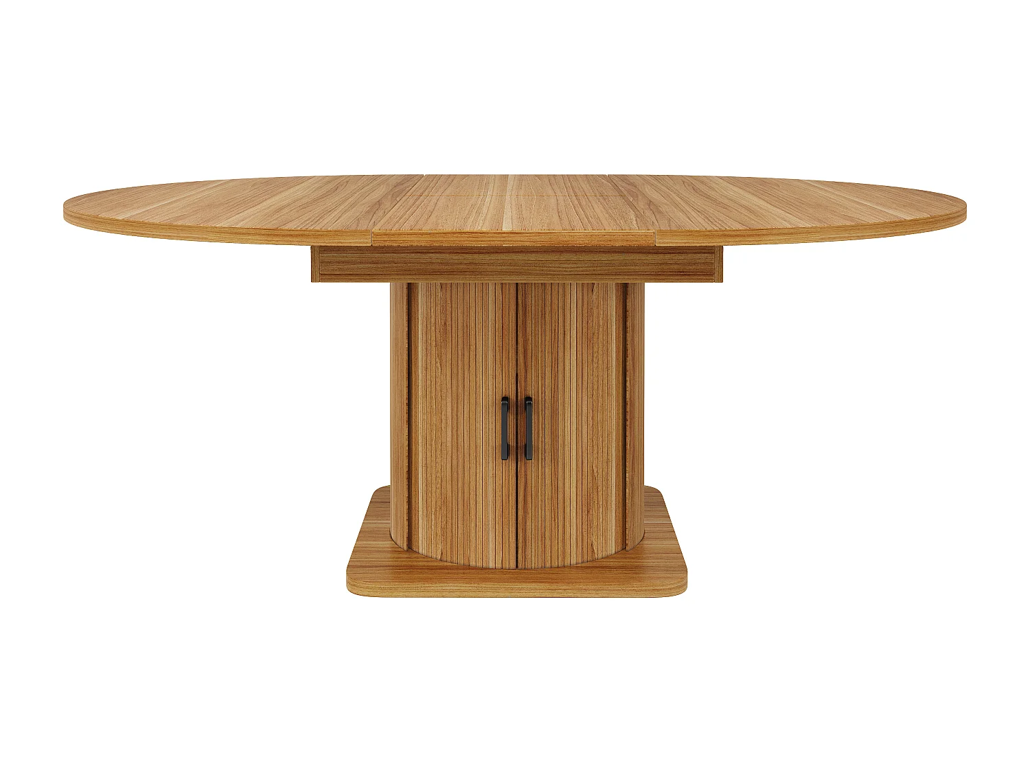 Table de salle à manger extensible - 118-158 x 118 x 76 cm - avec portes + tiroirs - MDF - naturel foncé