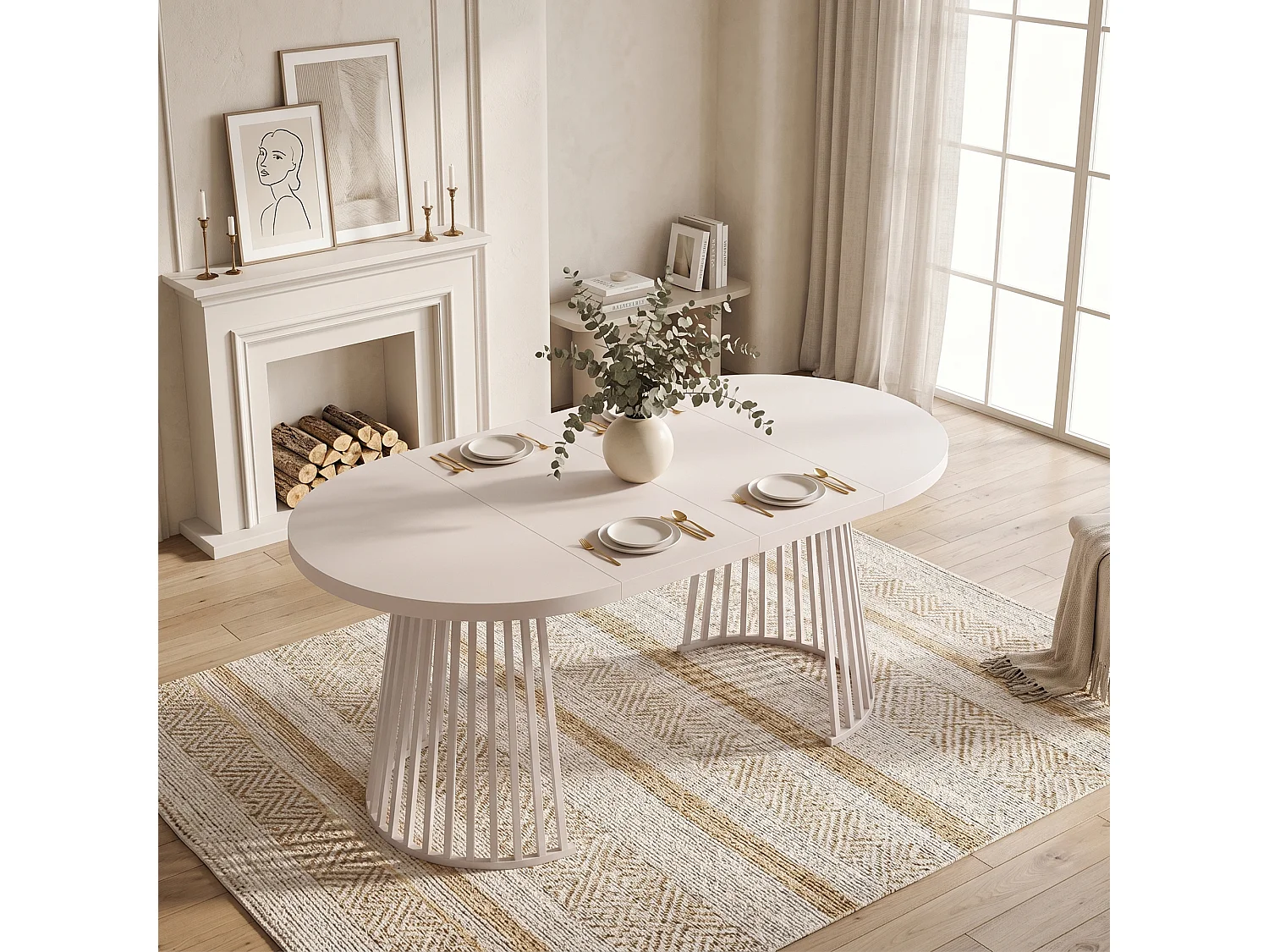 Table de salle à manger extensible 100/138/176x100 cm - Idéale pour 4 à 8 personnes - Plateau épais - Beige