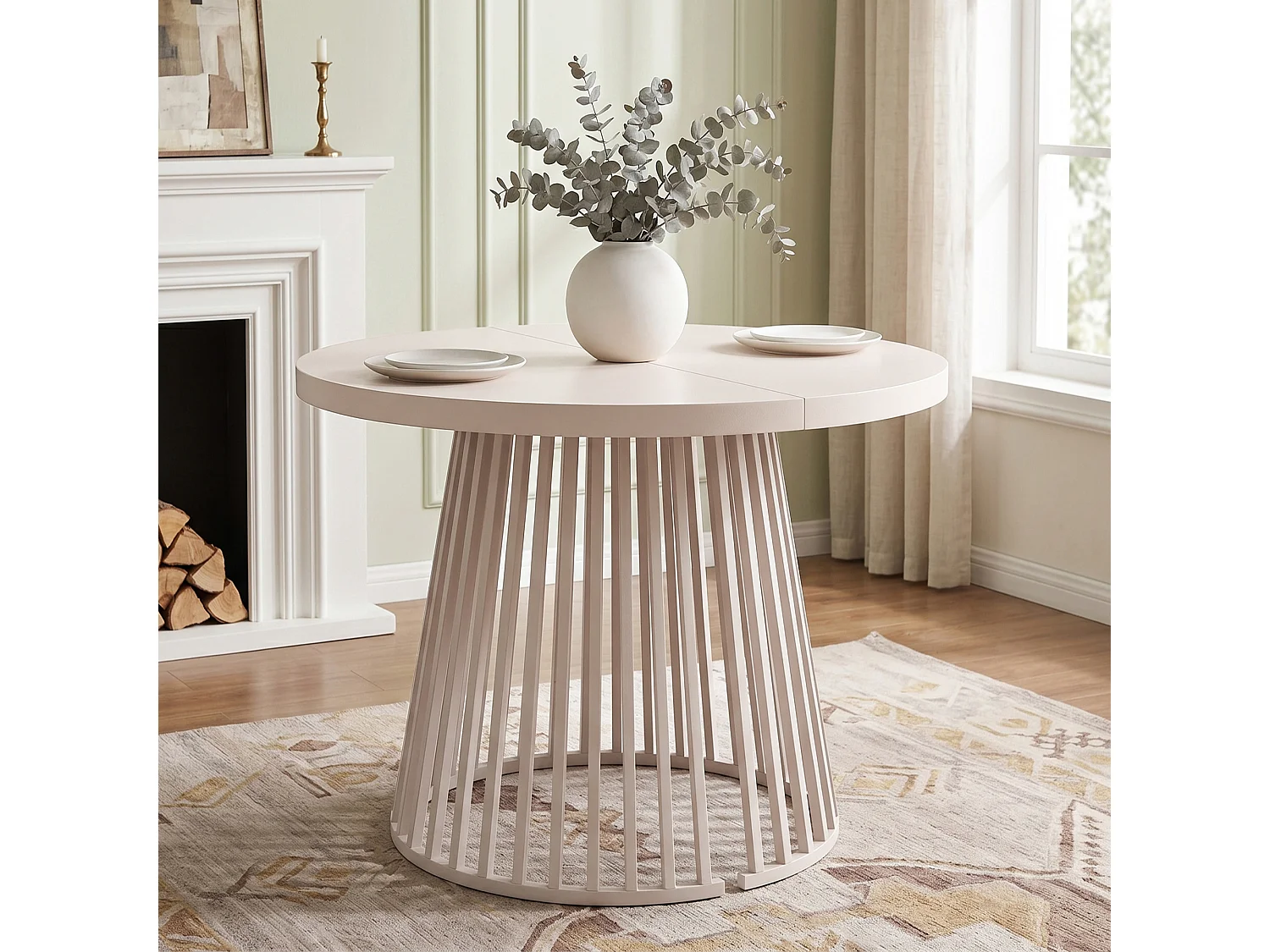 Table de salle à manger extensible 100/138/176x100 cm - Idéale pour 4 à 8 personnes - Plateau épais - Beige