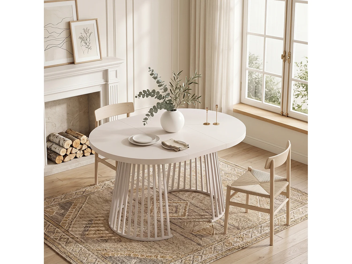 Table de salle à manger extensible 100/138/176x100 cm - Idéale pour 4 à 8 personnes - Plateau épais - Beige
