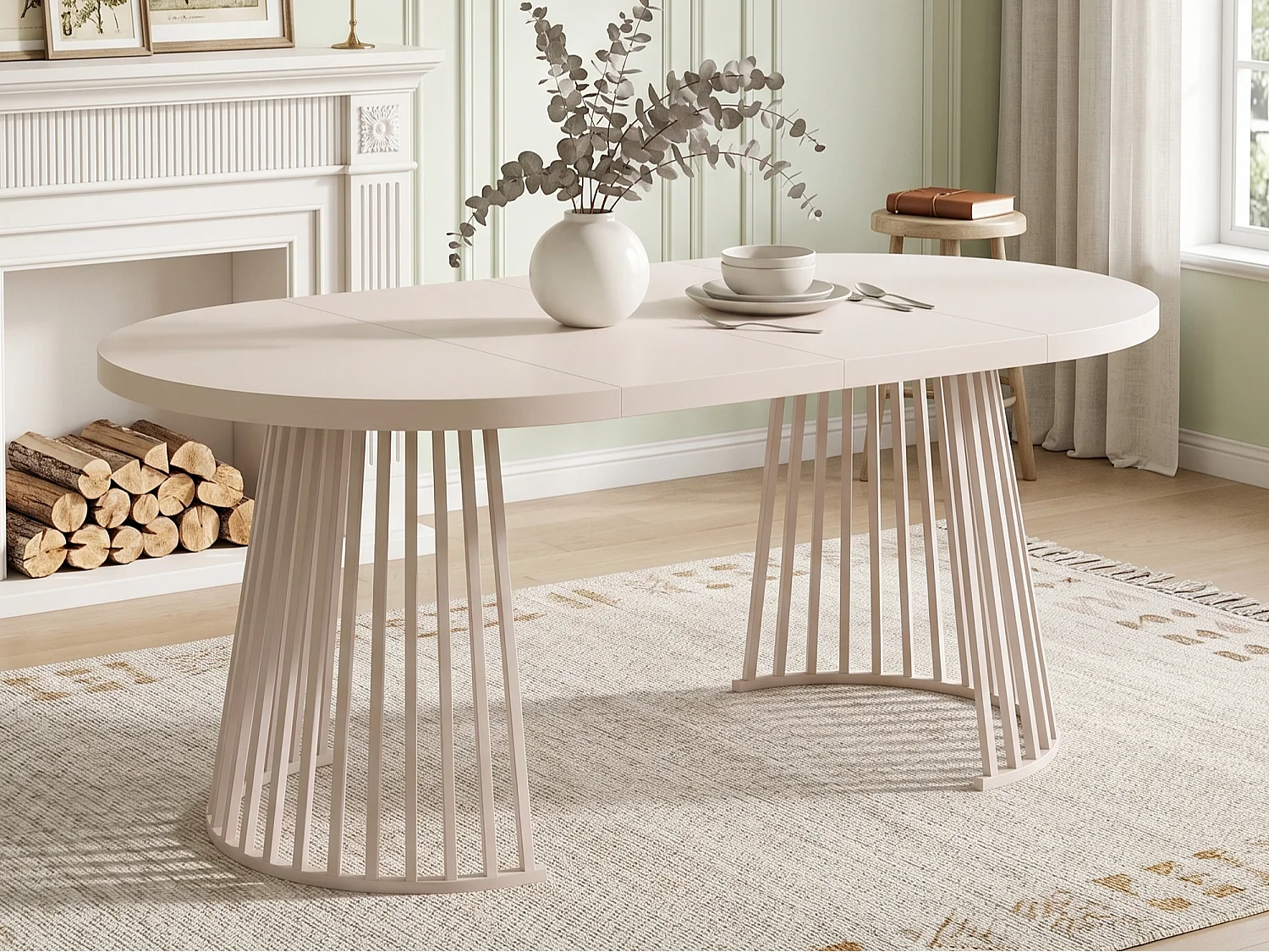 Table de salle à manger extensible 100/138/176x100 cm - Idéale pour 4 à 8 personnes - Plateau épais - Beige