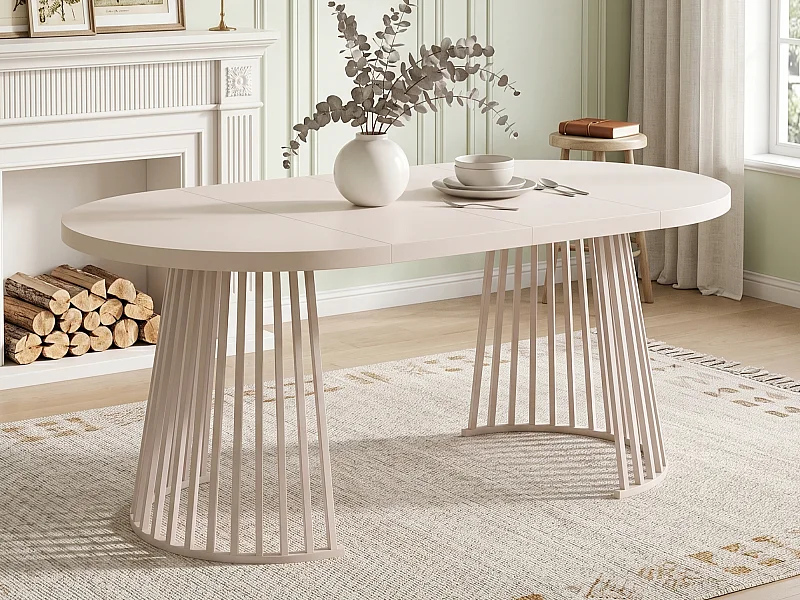 Mesa de jantar extensível 100/138/176x100 cm - ideal para 4 a 8 pessoas - tampo espesso - bege