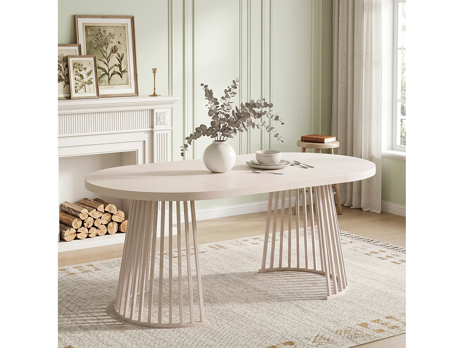 Table à manger extensible - 100/138/176 x 100 x 76 cm - pour 4 à 8 personnes - style minimaliste - MDF - beige