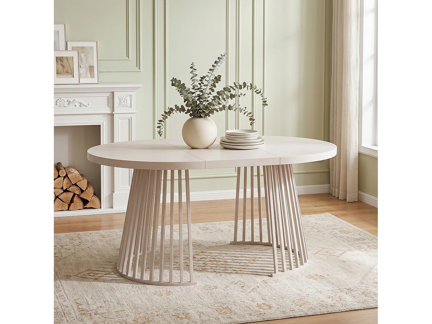 Table à manger extensible - 100/138/176 x 100 x 76 cm - pour 4 à 8 personnes - style minimaliste - MDF - beige