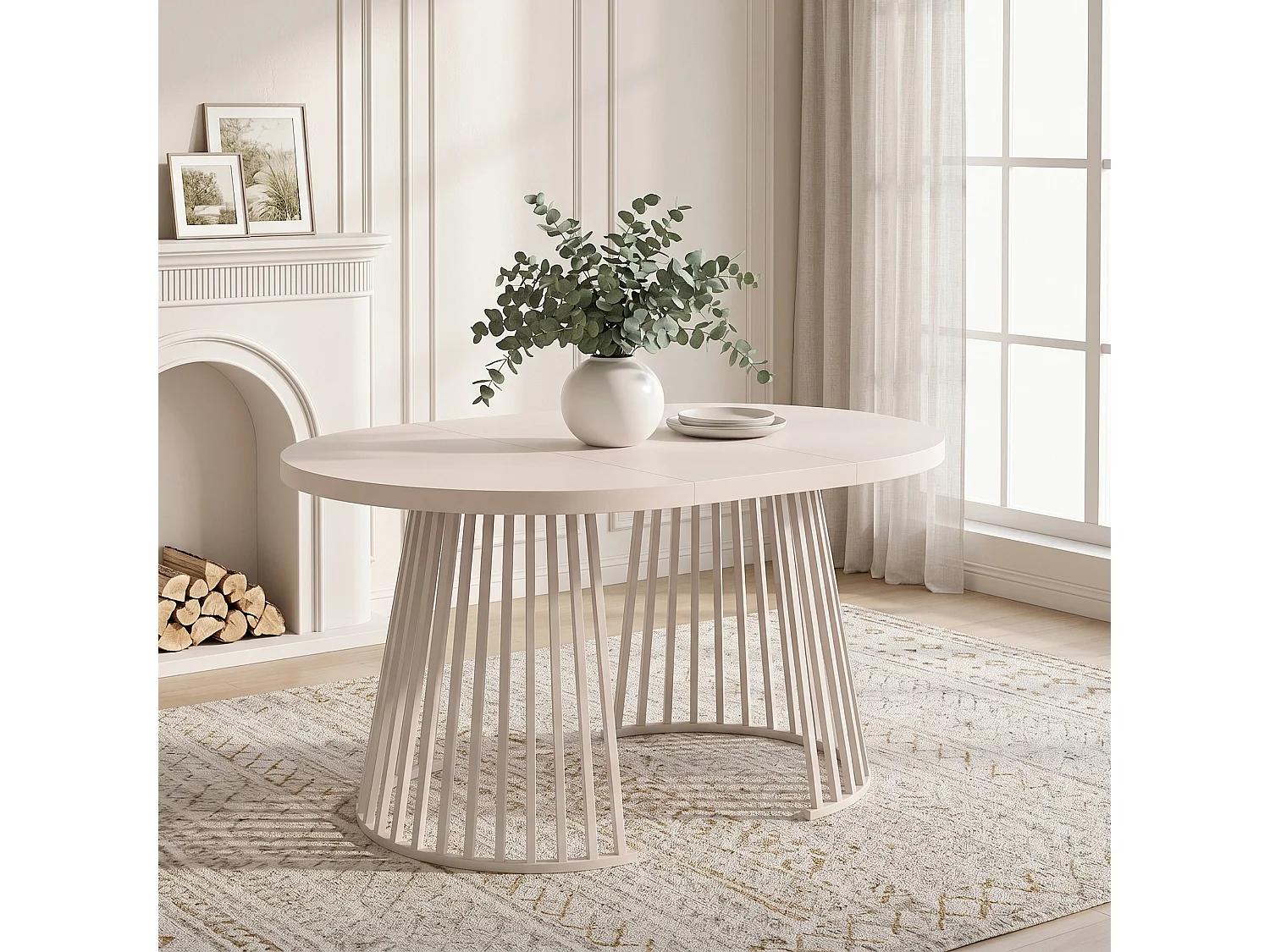 Table à manger extensible - 100/138/176 x 100 x 76 cm - pour 4 à 8 personnes - style minimaliste - MDF - beige