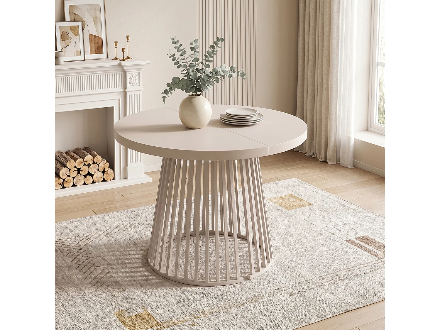 Table à manger extensible - 100/138/176 x 100 x 76 cm - pour 4 à 8 personnes - style minimaliste - MDF - beige