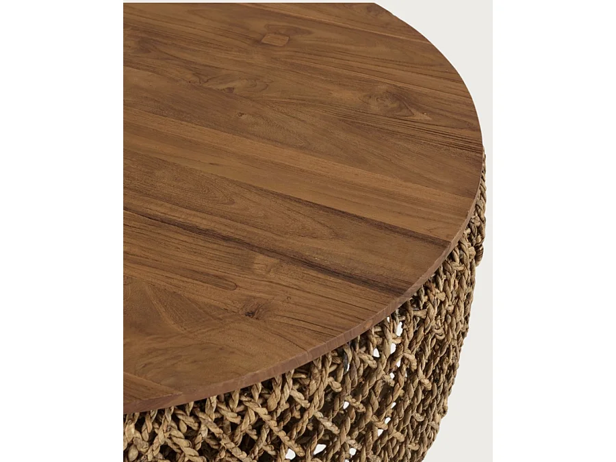 Yuda - Grand table basse en bois de teck massif et tissage banane avec rangement