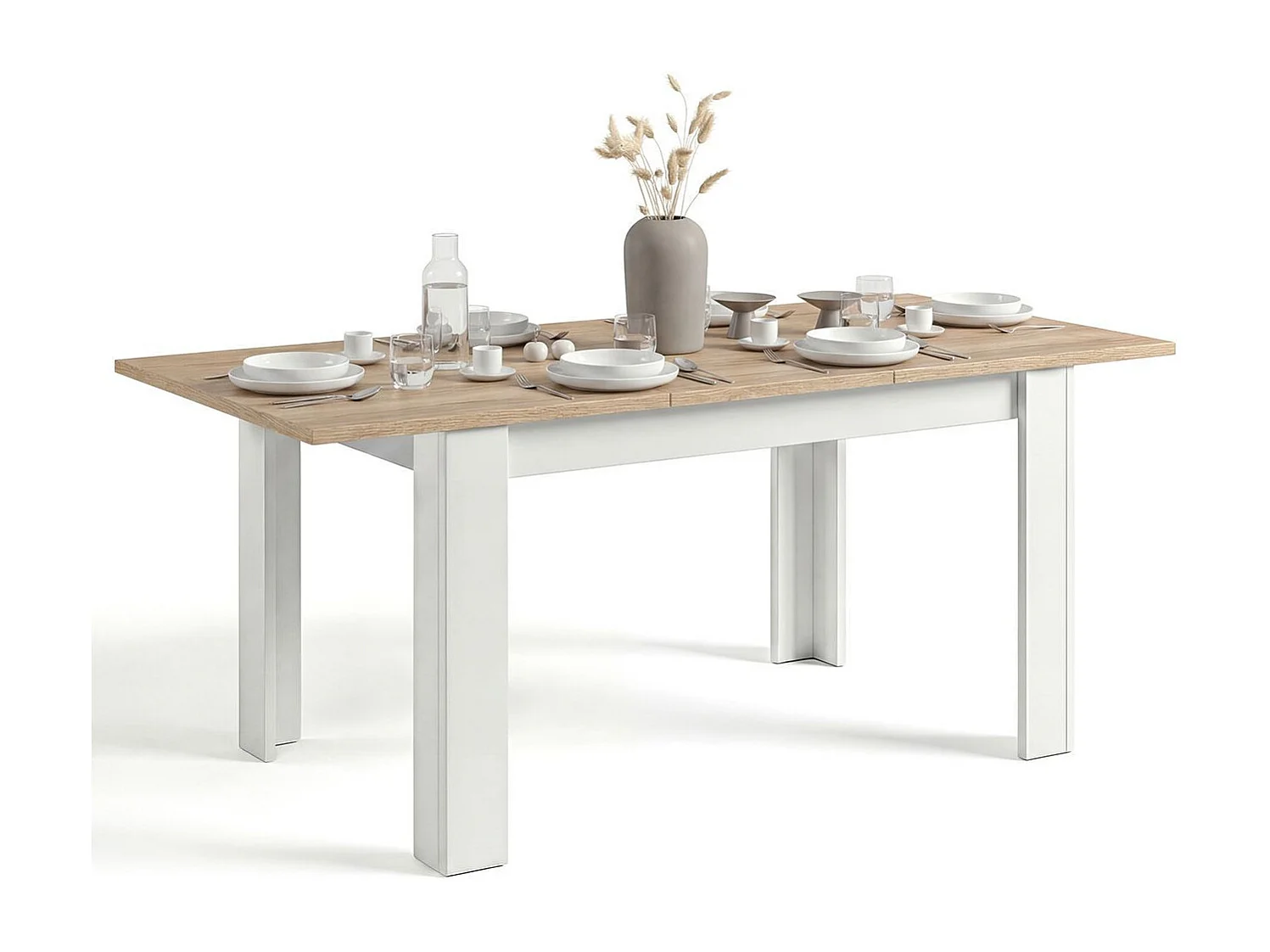 Mesa de comedor extensible Danna Artik White (Branco mate) - Carvalho canadiano